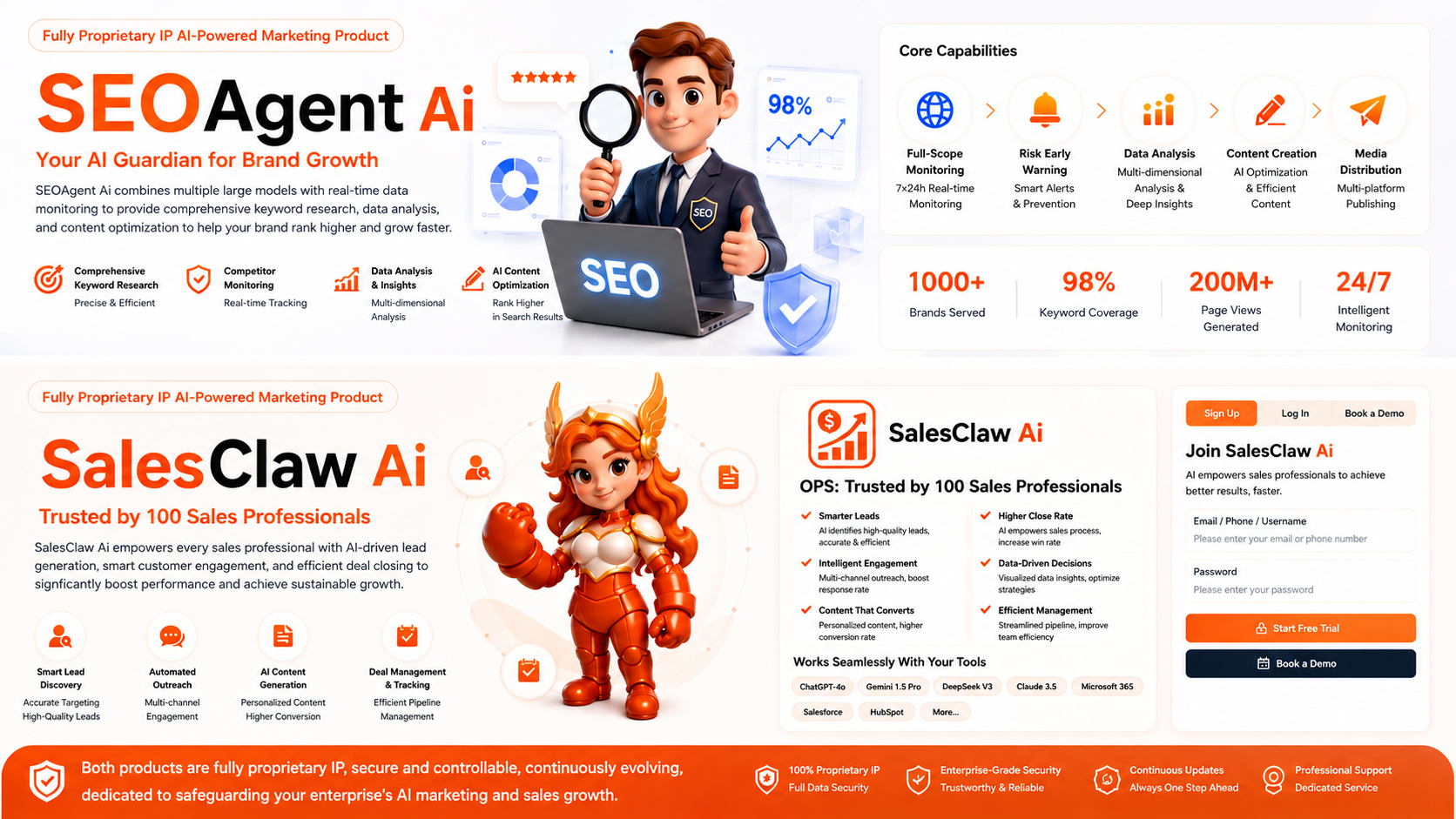 SEO Agent and Dragon Agent AI product showcase